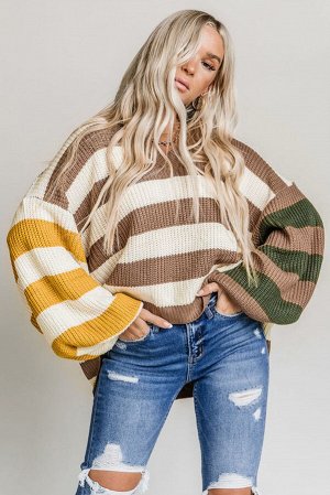 Полосатый свитер оверсайз с разрезами по бокам