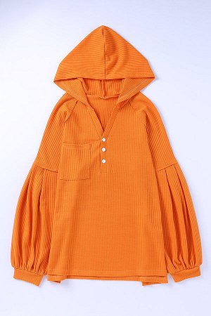 Оранжевый лонгслив из вафельного трикотажа с нагрудным карманом и объемным рукавом