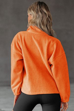 Оранжевый флисовый пуловер с высоким воротником и кнопками