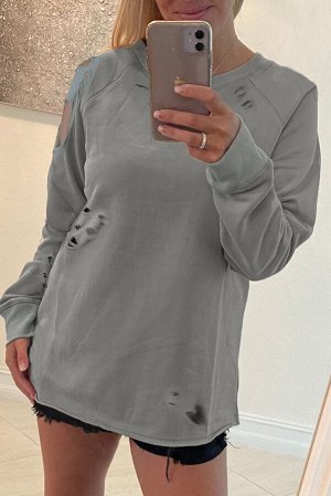 Серый трикотажный пуловер с разрезами