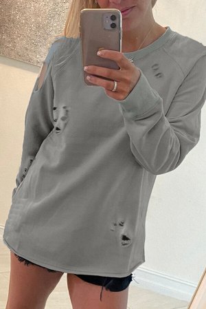 Серый трикотажный пуловер с разрезами