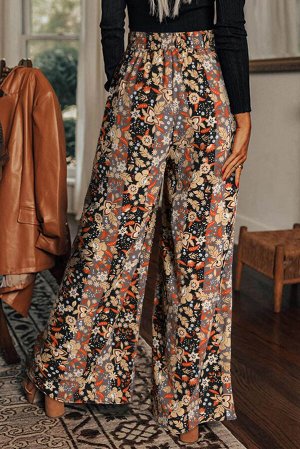 Полосатые брюки широкого кроя с цветочным принтом