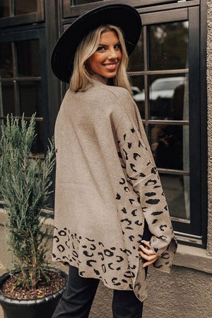 Бежевый леопардовый свитер с рукавом "летучая мышь"