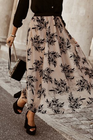 Бежевая юбка макси с цветочным принтом и высокой талией