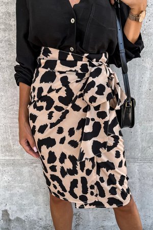 Леопардовая юбка с завышенной талией и бантом