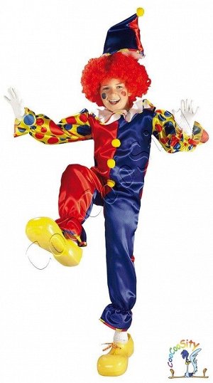 костюм Клоуна-акробата  детский р-р L 148 см. (комбинезон с воротником и шляпа)
