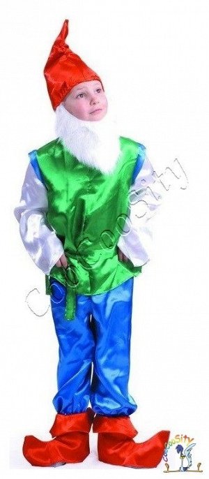 костюм Гномика детский р-р 26 (шапка, рубашка, пояс, башмаки, штаны)