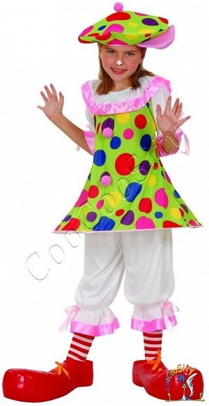 костюм Клоун девочка, детский р-р S 110-120см  (платье, штаны, шляпа)