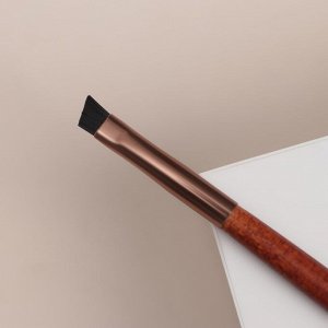 Кисть для макияжа «Brush WOOD», жёсткая, скошенная, 18 см, цвет коричневый/золотистый