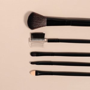 Набор кистей для макияжа, 5 предметов, PVC-чехол, цвет чёрный