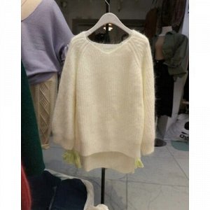 Женский пуловер, удлиненный сзади, цвет молочный