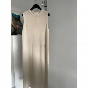 Женское однотонное длинное платье без рукавов, цвет кремовый