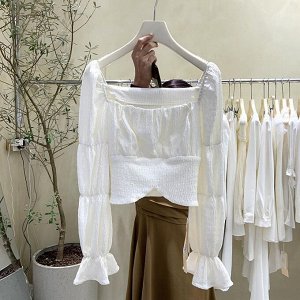 Женская укороченная блуза с квадратным вырезом, цвет белый