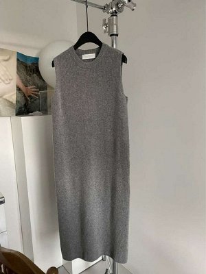 Женское однотонное длинное платье без рукавов, цвет серый