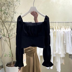 Женская укороченная блуза с квадратным вырезом, цвет черный
