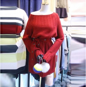 Женское короткое вязаное платье с длинными рукавами, цвет красный