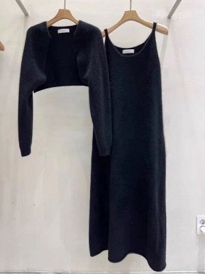 Женский комплект: длинное платье-майка + укороченный кардиган, цвет черный
