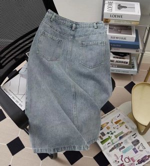 Женская джинсовая юбка средней длины, с карманами, цвет синий