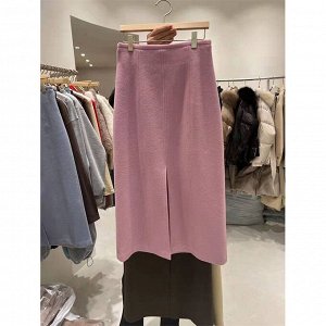 Женская юбка средней длины с разрезом, цвет розовый