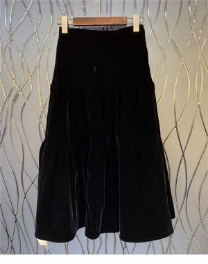 Женская юбка средней длины из бархатной ткани, цвет черный