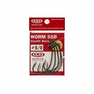 Офсетные крючки VANFOOK Worm-55B, крючок № 1/0, цвет черный, 7 шт., набор, 02986