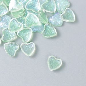Декор для творчества пластик "Сердечки с блеском" набор 40 шт полупрозр.зелён 0,8х0,8 см