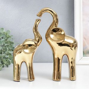 Сувенир керамика "Два слона" золото набор 2 шт 26,5х10х5,6 31,5х13х7 см