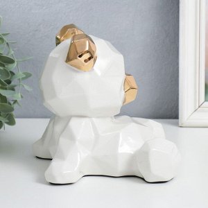Сувенир керамика "Белый мишка , золотые уши и нос" 17,5х15,5х16,5 см