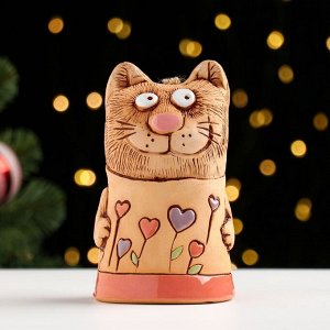 Колокольчик "Кошка с сердечками", керамика