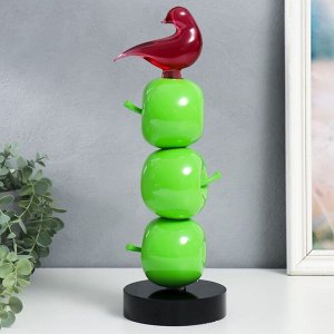 Фигурка полистоун «Птичка на трёх яблочках», зелёный, 11.5x11.5x34 см