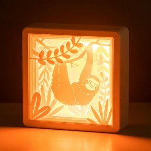 Световая картина-ночник RISALUX «Ленивец», фигурка, LED-ночник, от батареек 3xАА, USB, 15.5x4.5x15.5 см
