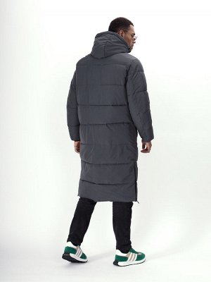 Куртка удлинённая мужская зимняя темно-серого цвета 7708TC