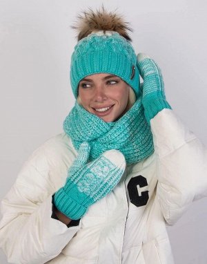 Комплект зимний: шапка зимняя/шарф вязаный/варежки женские