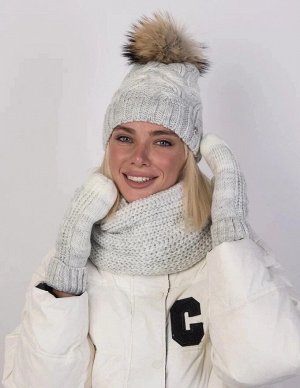 Комплект зимний: шапка зимняя/шарф вязаный/варежки женские