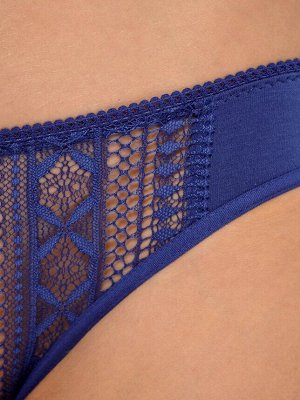 LUI et ELLE EC0366p bleu saphir Трусики женские слипы из хлопка с причудливым орнаментом кружева