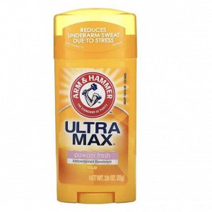 Arm & Hammer, UltraMax, твердый дезодорант-антиперспирант для женщин, свежий пудровый аромат, 73 г (2,6 унции)