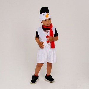 Карнавальный костюм «Снеговик» меховой: шорты, жилет, шарф, шапка с ведром, р. 28, рост 98–104 см