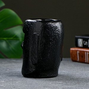 Кашпо - органайзер "Истукан моаи со слезой крупный" черный, серебро, 11см