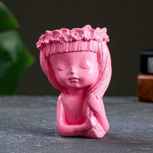 Кашпо - органайзер "Девочка с веночком" розовый, 11 см