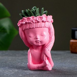 Кашпо - органайзер "Девочка с веночком" розовый, 11 см