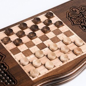 Нарды резные "Герб", 60 x 60 см, с полем для игры в шашки, орех
