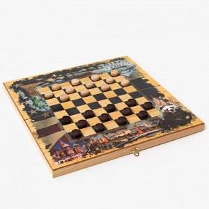Настольная игра 3 в 1 "Россия и Америка": шахматы, шашки, нарды (доска дерево 50х50 см)