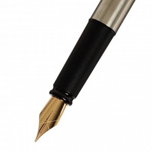 Ручка подарочная перьевая в кожзам футляре ПБ VXL, корпус серебро с золотом