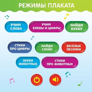 Обучающий электронный плакат «Весёлые буквы», музыкальный алфавит, счёт, работает от батареек