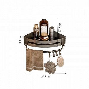 Toveon Полка угловая для аксессуаров с перекладиной и крючками АК-55134