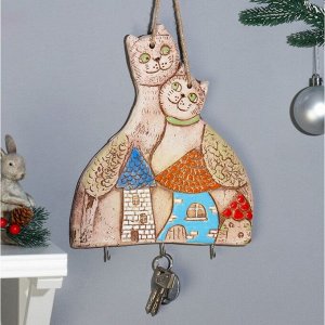 Ключница "Коты парочка",настенная, керамика