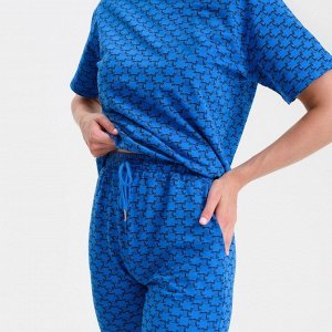 Костюм женский (футболка, брюки), цвет синий, размер one size (44-48)