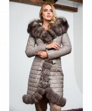 Зимнее пальто из экокожи с мехом