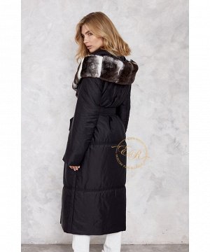 Чёрное пальто с мехом орилагом Турция