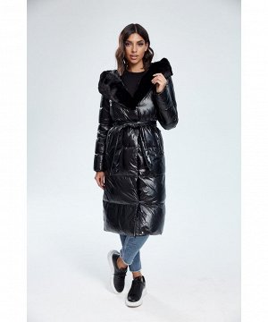 Чёрное пуховое пальто с мехом норки